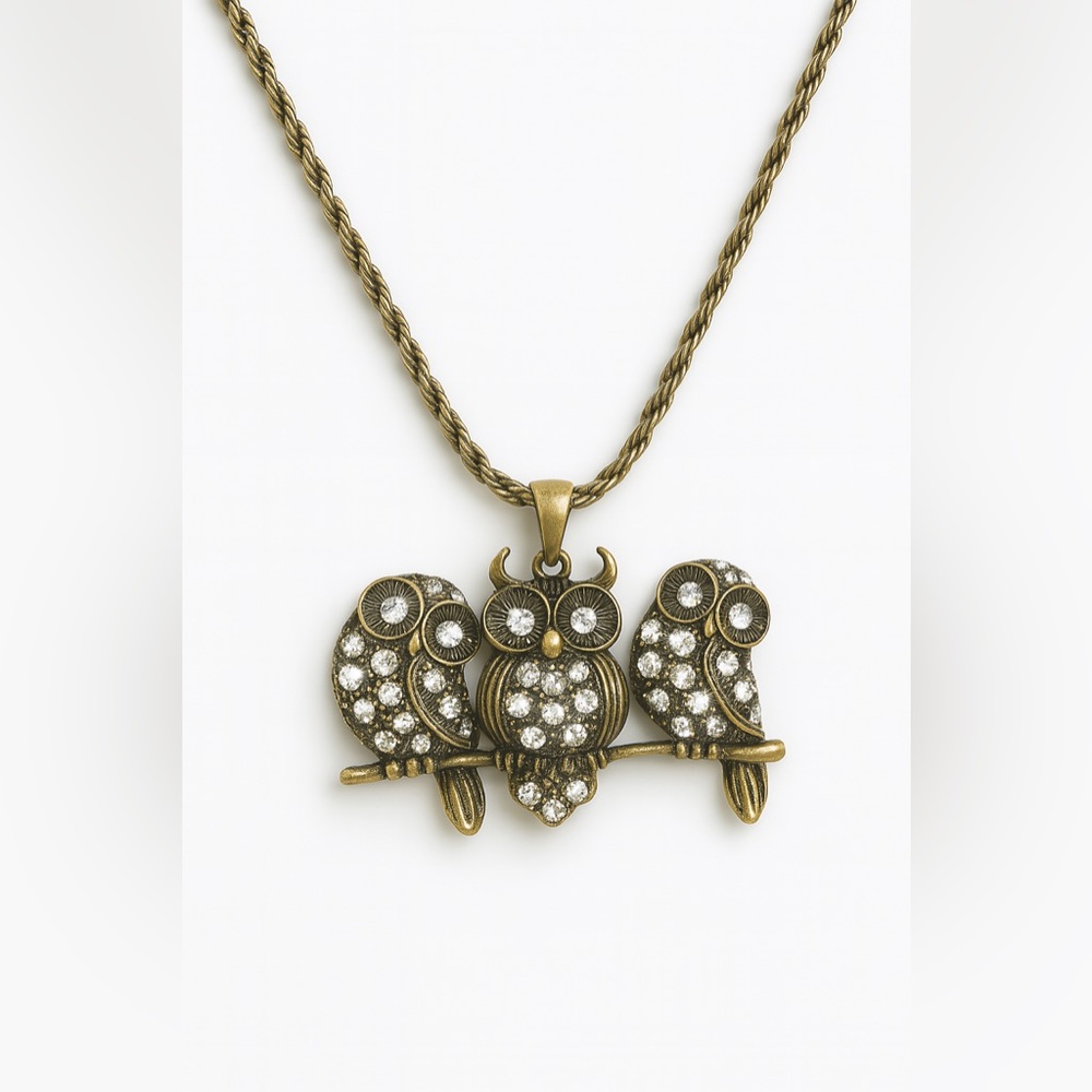 Trio of Owls Vintage Pendant Necklace
